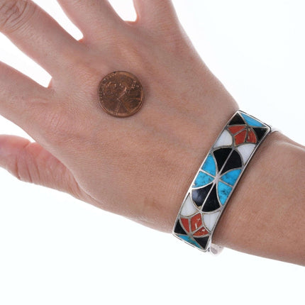 Vintage Zuni Channel Inlay gegossenes Sterling-Armband