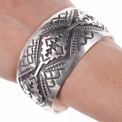 7.5" Vintage Navajo deep stamped silver bracelet