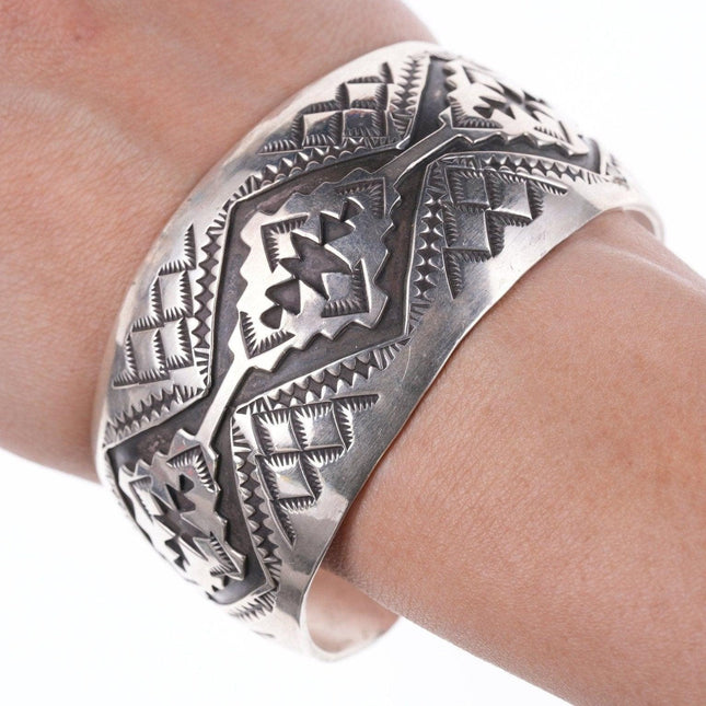 7.5" Vintage Navajo deep stamped silver bracelet