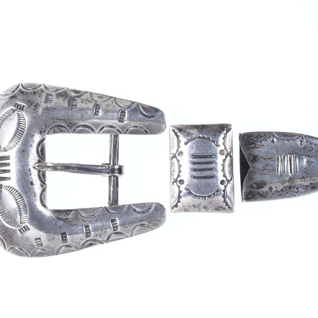 c1950 年代纳瓦霍印花纯银皮带扣和固定器