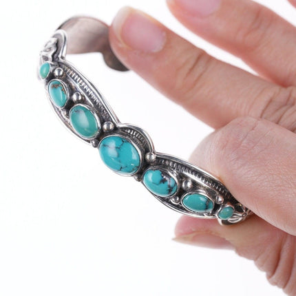 6 3/8" David Reeves Navajo Heavy Stamped sterling and turquoise bracelet