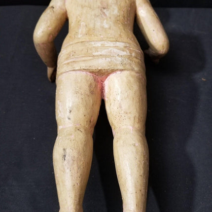 Antike Santos-Figurenpuppe, geschnitztes Holz, polychrome Glasaugen, 18.-19. Jahrhundert