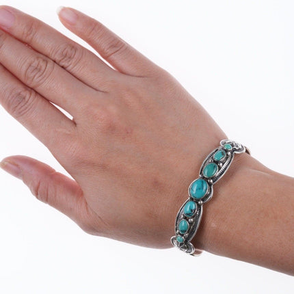 6 3/8" David Reeves Navajo Heavy Stamped sterling and turquoise bracelet