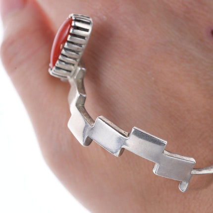 Alvin Tso Navajo Mediterranean Coral Modernist sterling silver bracelet