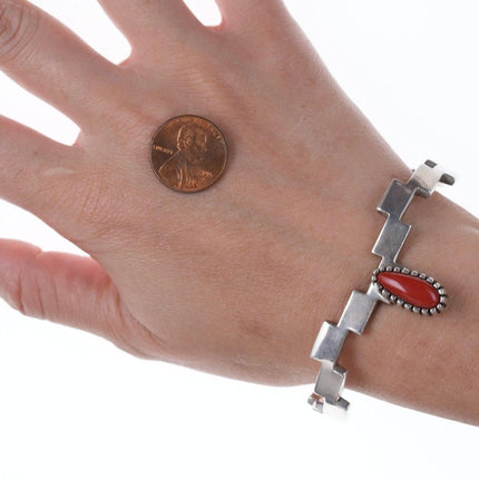 Alvin Tso Navajo Mediterranean Coral Modernist sterling silver bracelet