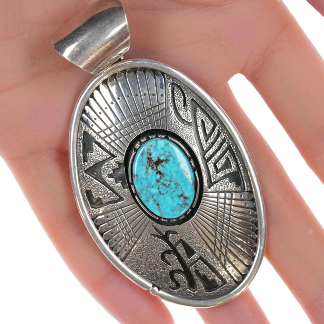 Large Marita Benally Navajo Sterling and turquoise pendant