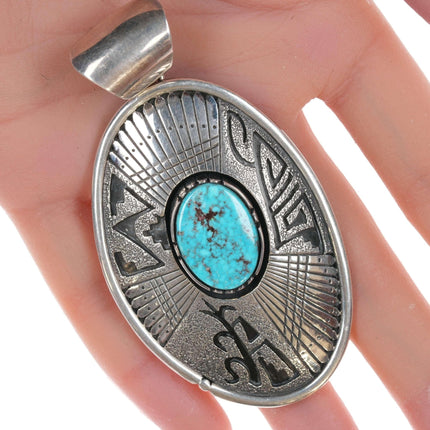 Large Marita Benally Navajo Sterling and turquoise pendant