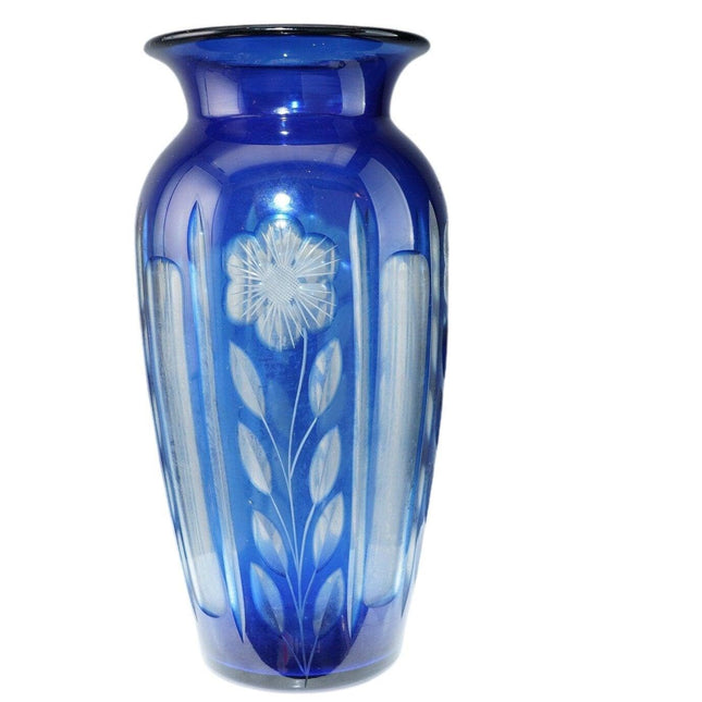 1920's Durand Blue Cut to Clear glass Vase