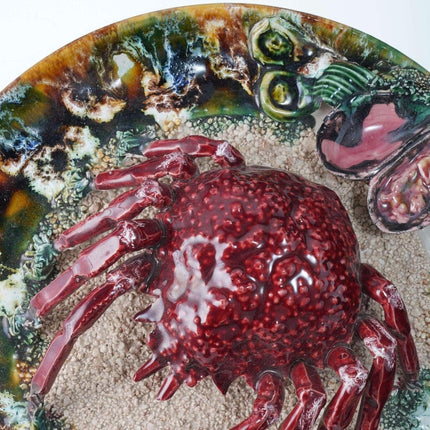 Large Portuguese Majolica Palissy Ware Crab Charger