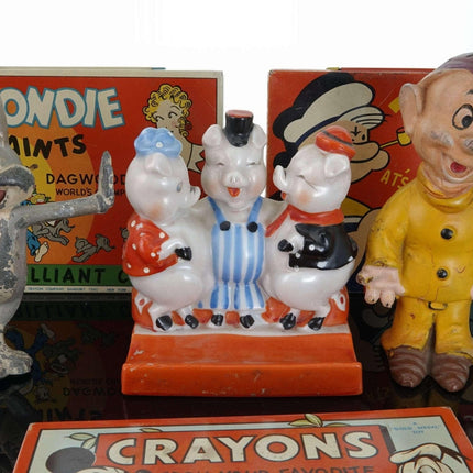 c1940 Disney Warner Brothers Lot Mickey Mouse, Blondie, Popeye, Three little pig