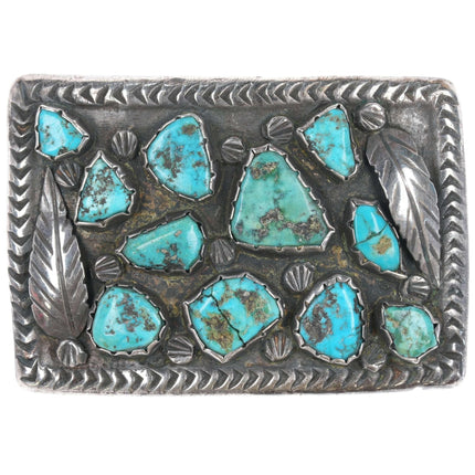 c1950's Zuni Silver and turquoise nugget belt buckle