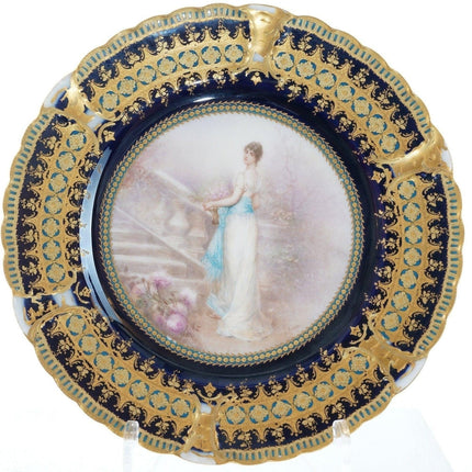 1890's French Haviland Hand painted Raised Gold Cabinet plate Floreal by Soustre