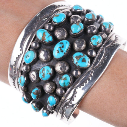 7.25" Vintage Navajo Silver Turquoise triple row bracelet