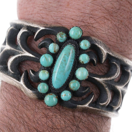 Albert & Jeanette Brown Navajo Tufa Cast Turquoise Cluster Cuff Bracelet