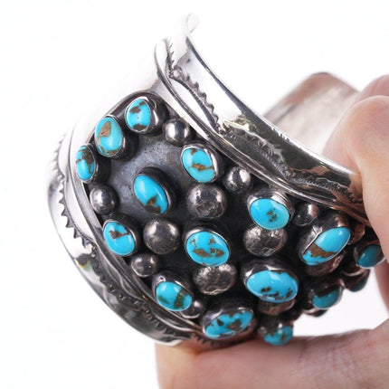 7.25" Vintage Navajo Silver Turquoise triple row bracelet