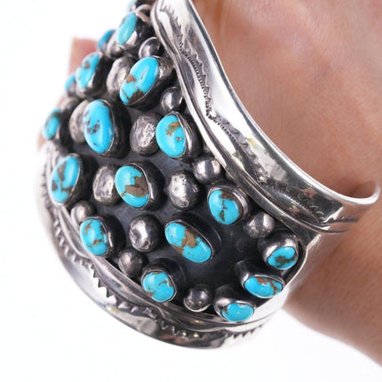 7.25" Vintage Navajo Silver Turquoise triple row bracelet