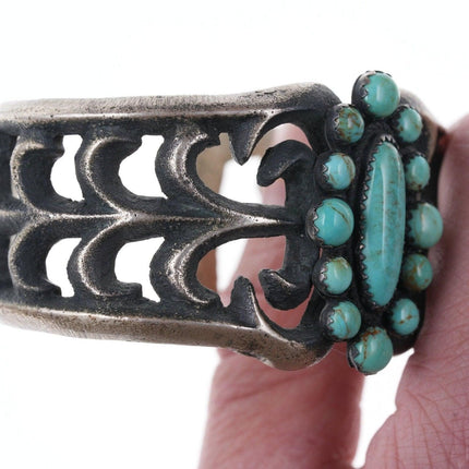 Albert & Jeanette Brown Navajo Tufa Cast Turquoise Cluster Cuff Bracelet