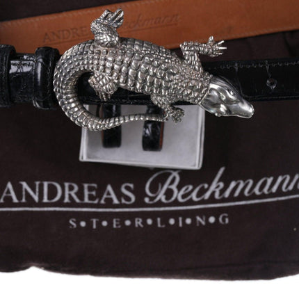 Andreas Beckmann Gürtelschnalle aus Sterling-Alligatorleder an einem Alligatorgürtel der Größe 26
