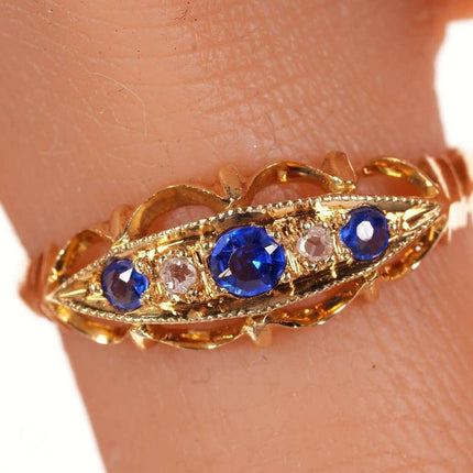 Sz6 c1864  18k gold Sapphire/diamond antique ring