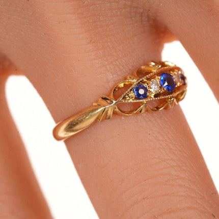 Sz6 c1864  18k gold Sapphire/diamond antique ring