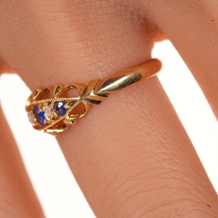 Sz6 c1864  18k gold Sapphire/diamond antique ring