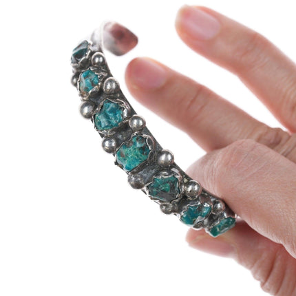 6.5" c1950's Zuni carved turquoise silver cuff bracelet possibly Leekya Deyuse