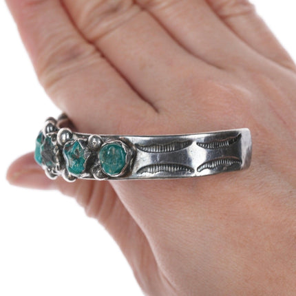 6.5" c1950's Zuni carved turquoise silver cuff bracelet possibly Leekya Deyuse