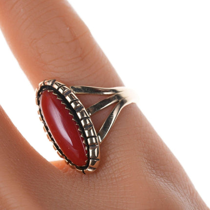 sz4.5 Navajo Irvin Kee 14k Gem Grade Mediterranean red coral ring