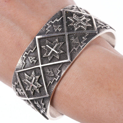 7.25" Aaron Anderson Navajo Tufa Cast silver bracelet