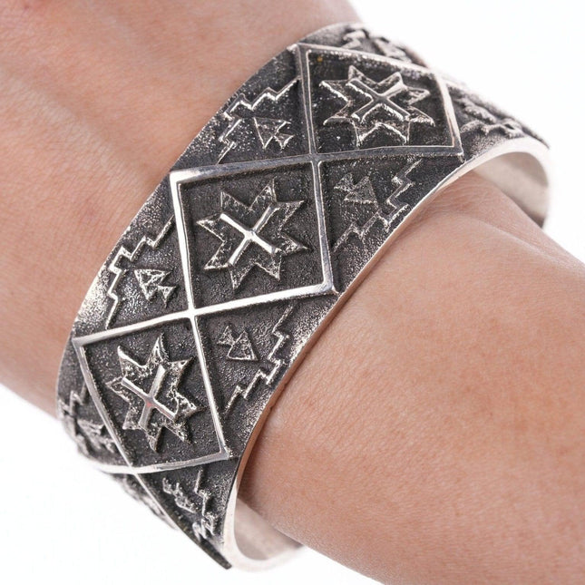 7.25" Aaron Anderson Navajo Tufa Cast silver bracelet