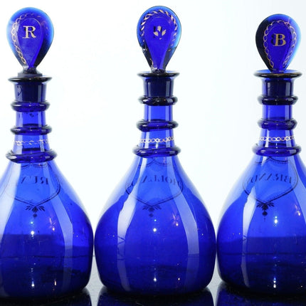 c1800 Bristol Cobalt Blown Glass Decanter set with faceted stoppers