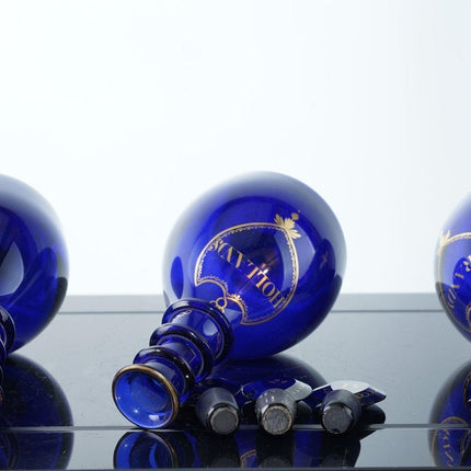 c1800 Bristol Cobalt Blown Glass Decanter set with faceted stoppers