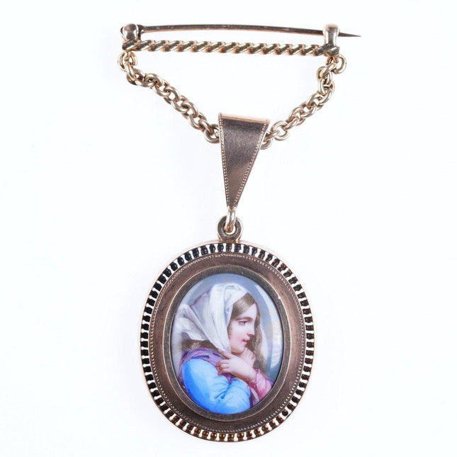 Antique 14k rose gold French enamel Pendant/brooch