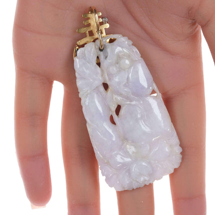 Large Vintage 14k Lavender Jade Diamond and Lapis pendant