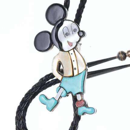 Rare 1970's Carol Kee Zuni Sterling  Multi-stone Inlay Mickey Mouse bolo tie