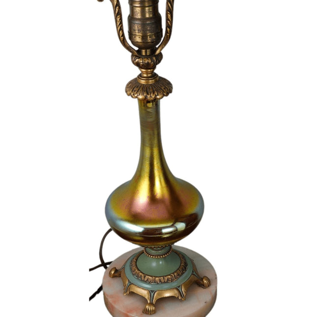 c1930 Steuben Gold Aurene Electric Lampe mit verzierten Messingbeschlägen