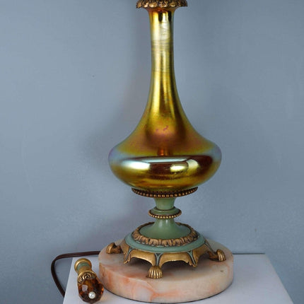 c1930 Steuben Gold Aurene Electric lamp with Ornate brass fittings