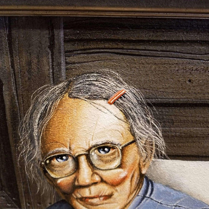 Ken Fleisch (1943-2008) คุณยายเท็กซัสใน Rocker on Porch Oil Painting