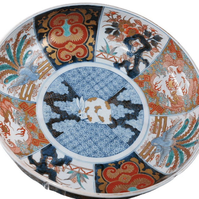 Riesige 14,75" antike Imari-Schale aus der japanischen Meiji-Zeit als Tafelaufsatz