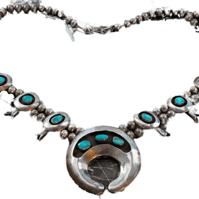 Vintage Navajo Sterling/Türkis Shadowbox Squash Blüten Halskette