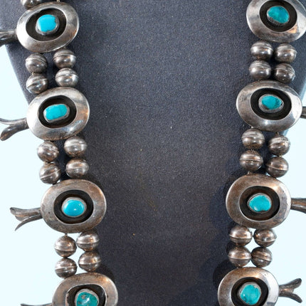 Vintage Navajo Sterling/Turquoise Shadowbox Squash blossom necklace