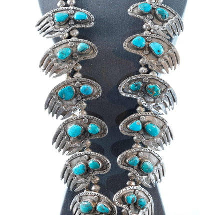 HUGE 499 gram Vintage Navajo Sterling and Turquoise Squash Blossom Necklace