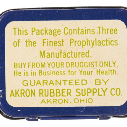 1920's Antique Akron tourist tubes Zeppelin Litho Vintage Prophylactics Tin