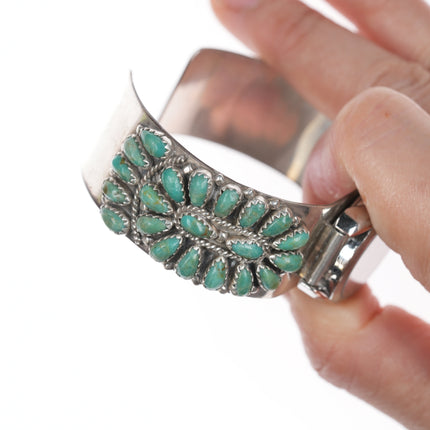 6.75" Vintage Southwestern sterling turquoise cluster watch cuff bracelet