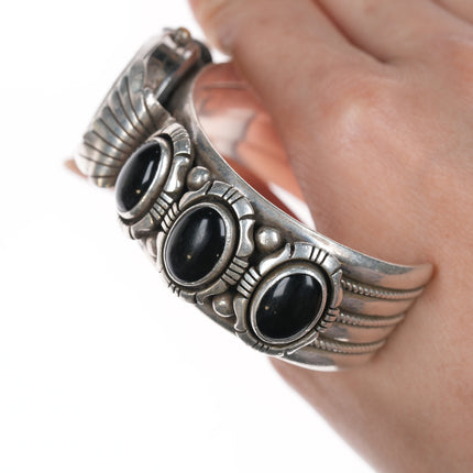 7" Kary Begay Navajo Sterling and onyx watch cuff bracelet