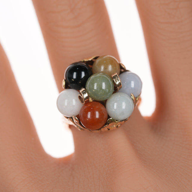 sz9 Vintage 14k Multi-color Natural Jadeite balls ring