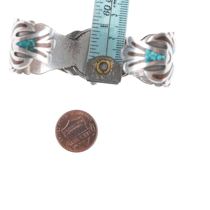 6.75" Vintage Navajo sterling Chip inlay watch cuff bracelet