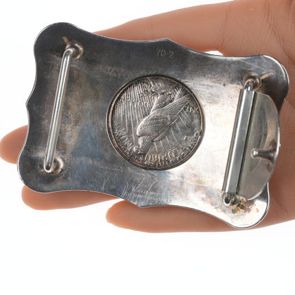 Large Boyd-Reno Sterling hand engraved 1924 Silver dollar belt buckle