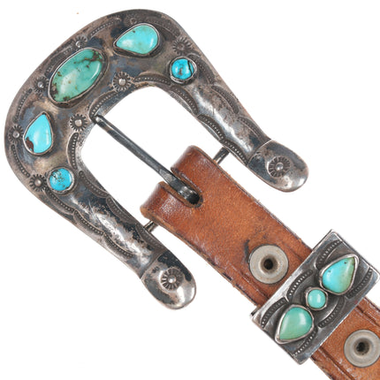 c1930's Navajo Silver Ranger Belt buckle and Keeper with turquoise