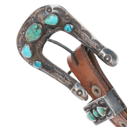 c1930's Navajo Silver Ranger Belt buckle and Keeper with turquoise